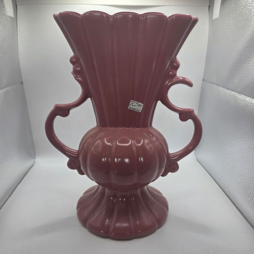1935 RumRill J-24 Pink Art Pottery Double Handle Urn Vase Art Deco